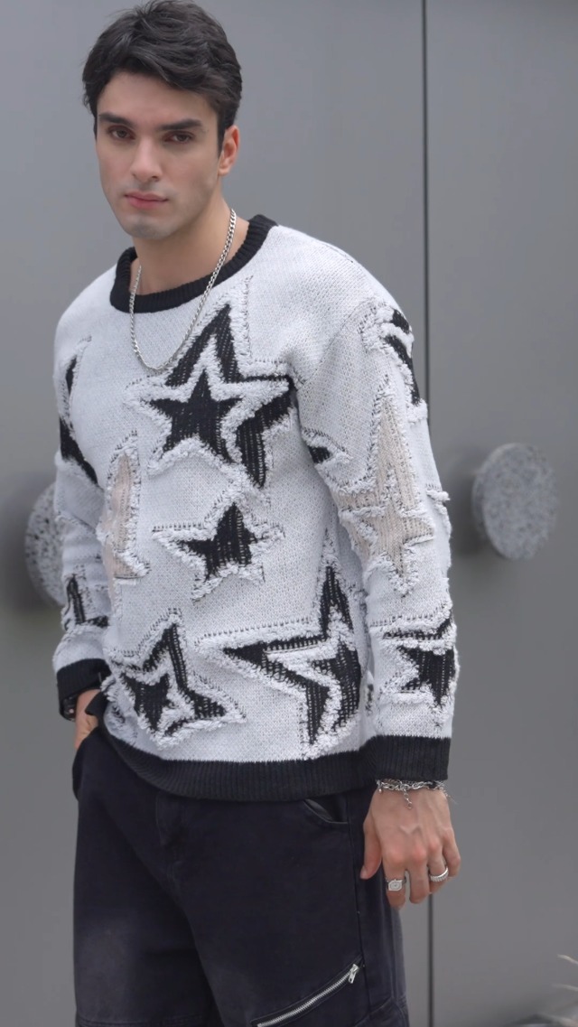 SOLY HUX Men's Graphic Sweater Y2k Long Sleeve Drop Shoulder